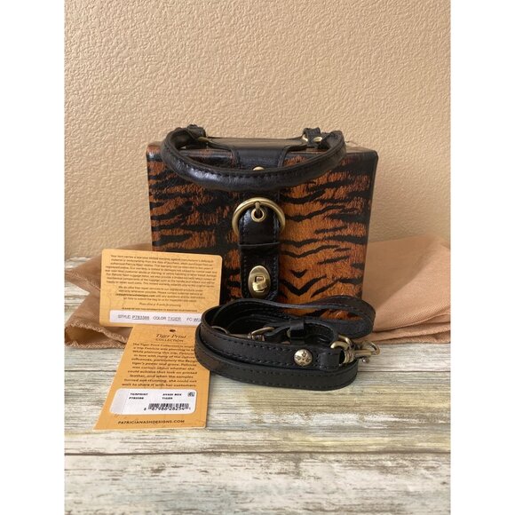 Patricia Nash Avadi Box Bag Satchel Tiger Print Leather Crossbody Top Handle - Picture 1 of 13